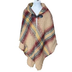 NWT New Directions Plaid Toggle Wrap Poncho